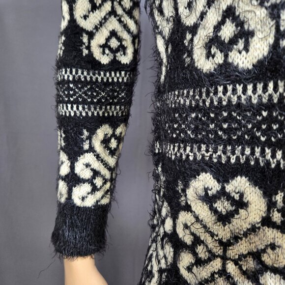 Y2K Katsumi Mini Sweater Dress size S Black White Fluffy Fuzzy Knit Fair Isle - Picture 3 of 9